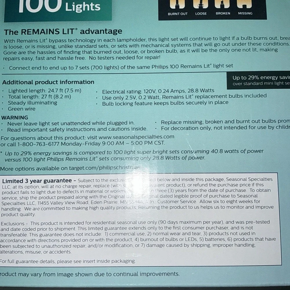 2x Philips 100 Clear Mini Lights with Green Wire Christmas Remains Lit NEW (200)